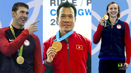 Shooter Hoang Xuan Vinh (centre) has concluded his Olympic campaign with one gold and one silver medal.