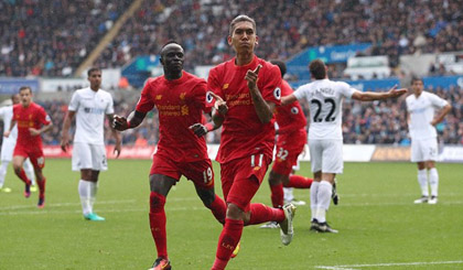 Liverpool lên tốp 2 sau khi đánh bại Swansea. (Nguồn: Getty Images)