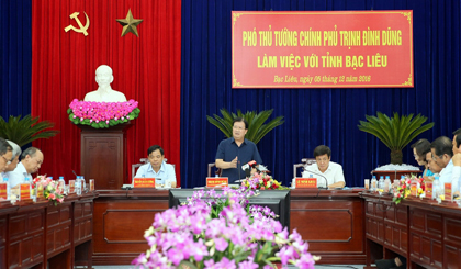 Deputy PM Trinh Dinh Dung speaking at the working session. (Credit: VGP)