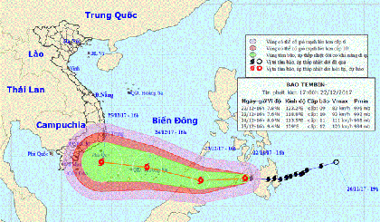 Đường đi và vị trí cơn bão. (Nguồn: nchmf.gov.vn)