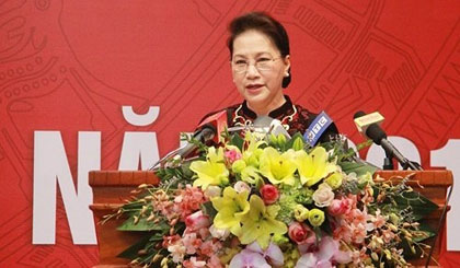 NA Chairwoman Nguyen Thi Kim Ngan speaks at the conference. (Photo: qdnd)