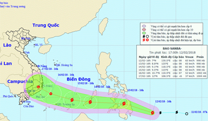 Vị trí và đường đi của bão. Nguồn: Trung tâm Dự báo Khí tượng Thủy văn Trung ương