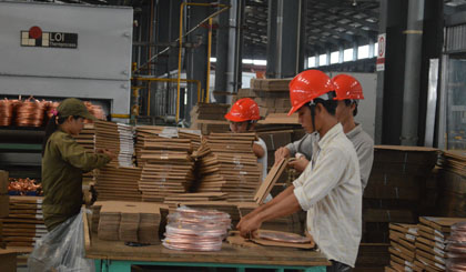 Workers at the company in Long Giang Industrial Park. Photo: HUU CHI