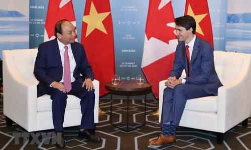 Prime Minister Nguyen Xuan Phuc (L) and Canadian counterpart Justine Trudeau (Source: VNA)