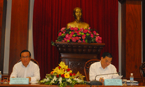 Leaders of Ministry of Science and Technology and People's Committee of Tien Giang province presided over the conference. Photo: S.N