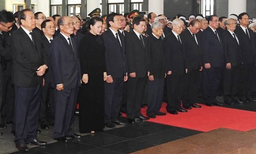 Party, State, NA, Government leaders at the State funeral for President Tran Dai Quang at the National Funeral Hall in Hanoi on September 26.