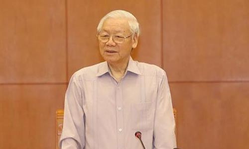 Party leader and President Nguyen Phu Trong speaks at the meeting (Photo: VNA)