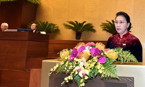 NA Chairwoman Nguyen Thi Kim Ngan delivers her closing speech at the event. (Photo: NDO/Duy Linh)