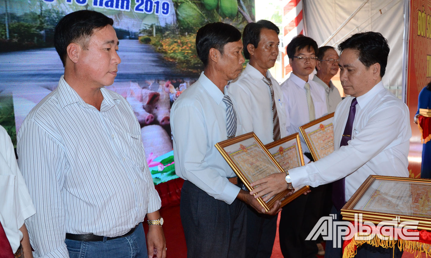 Phó Chủ tịch UBND tỉnh Trần Vn Dũng tặng Bằng khen của UBND tỉnh cho các cá nhân.
