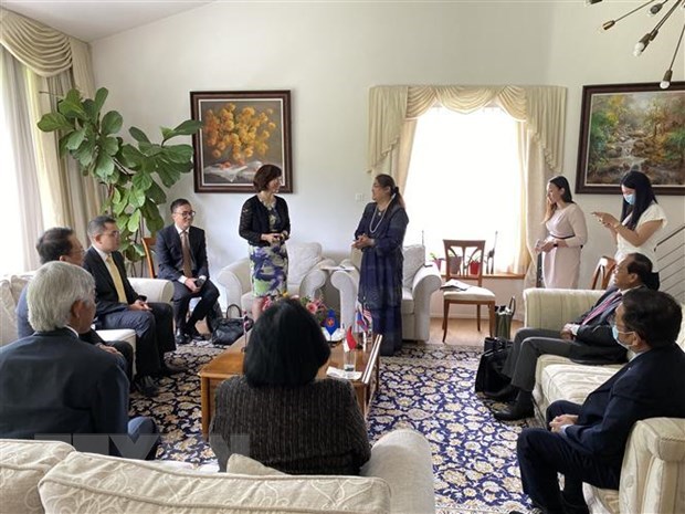 Vietnamese Ambassador to Switzerland Le Linh Lan at a meeting in Bern on July 2.