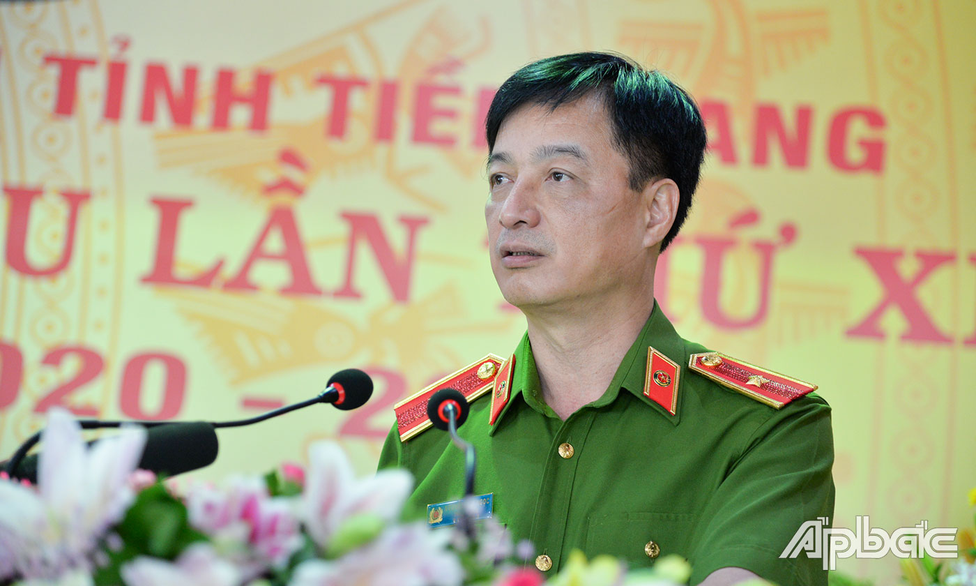 Thiếu tướng Nguyễn Duy Ngọc, Ủy viên Ban Thường vụ Đảng ủy Công an Trung ương, Thứ trưởng Bộ Công an phát biểu tại Đại hội.