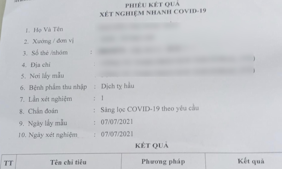 Một công nhân không test nhưng vẫn có giấy xét nghiệm âm tính với SARS-CoV-2.