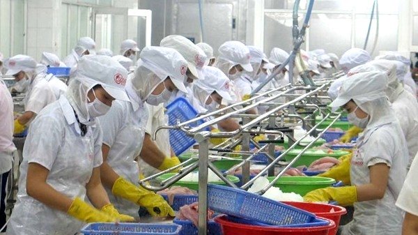 Workers at a seafood processing factory at the My Tho Industrial Park in Tien Giang province. (Photo: VNA).