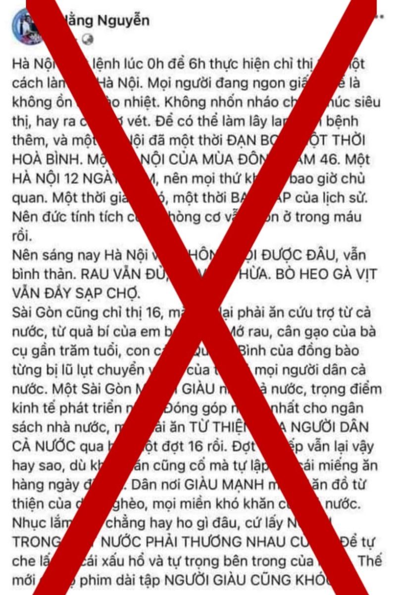 Ngày 13/8, Thanh tra Sở thông tin và Truyền thông TP Hồ Chí Minh đã ban hành quyết định xử phạt vi phạm hành chính đối với chủ tài khoản Facebook “Hằng Nguyễn” về hành vi cung cấp thông tin gây hoang mang trong nhân dân về công tác hỗ trợ phòng, chống dịch COVID-19 tại TP Hồ Chí Minh. Ảnh: Hoàng Tuyết/Báo Tin tức