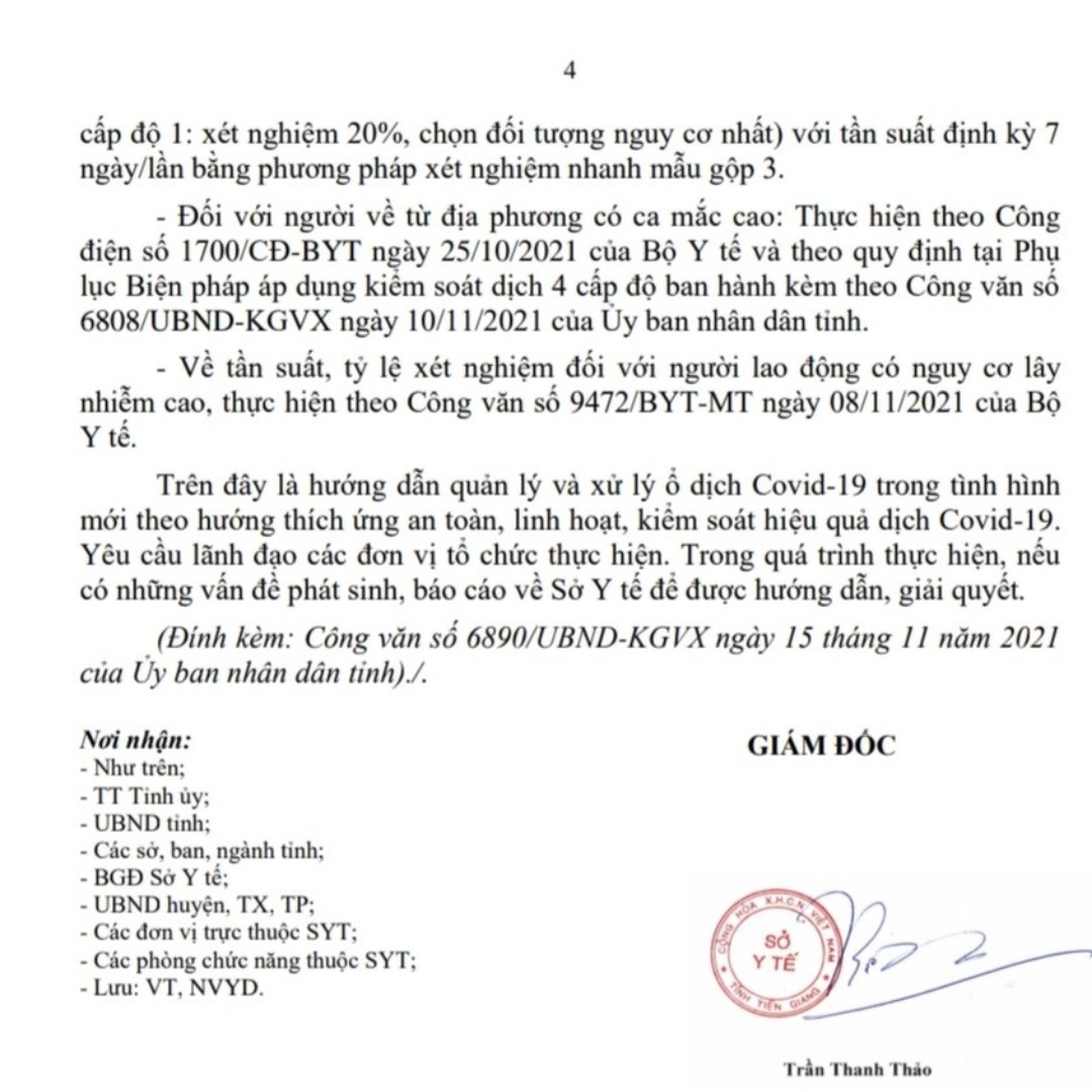 Công văn của Sở Y tế hướng dẫn quản lý F0 và xử lý ổ dịch trong tình hình mới