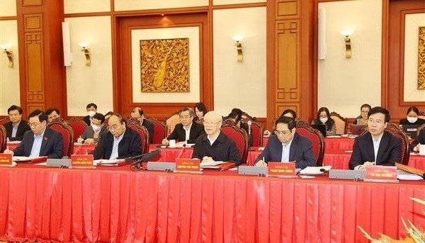 Party General Secretary Nguyen Phu Trong (front, middle) addresses the meeting. (Photo: VNA).