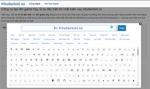 Bộ kí tự đặc biệt font chữ đẹp của kitudacbiet.co.