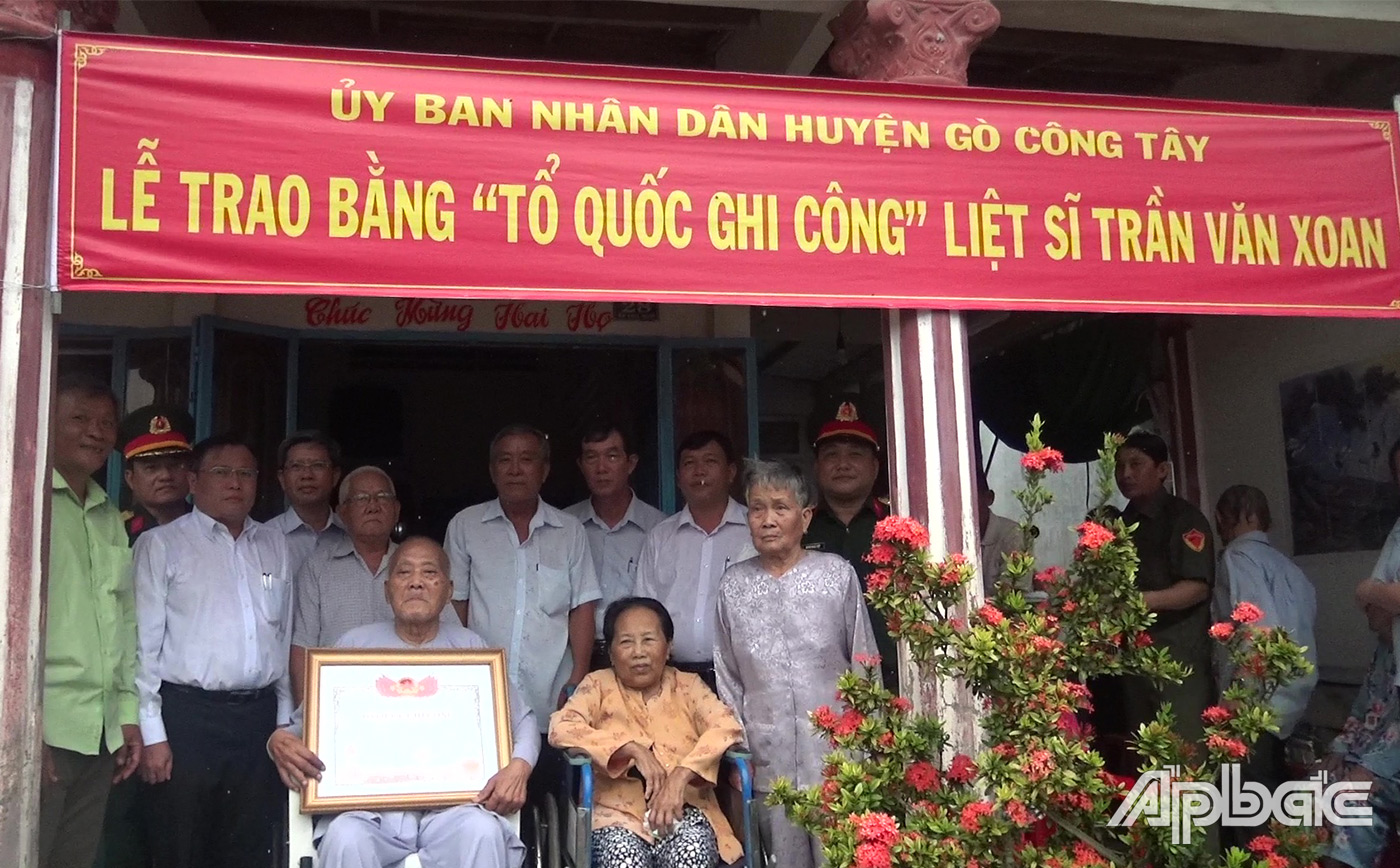 Bằng “ Tổ quốc ghi công” cho liệt sĩ Trần Văn Xoan, 