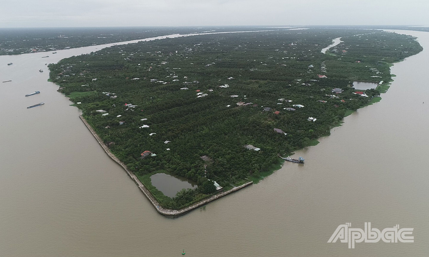 Một góc  cù lao Tân Phong  nhìn từ trên cao.