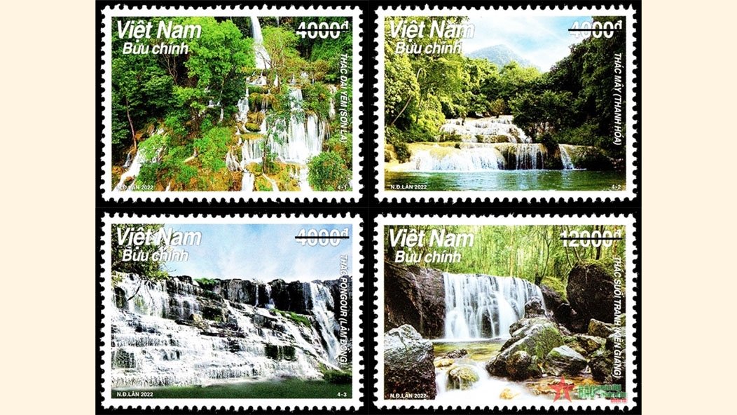 The stamp set featuring Vietnamese waterfalls. (Photo: VNA).