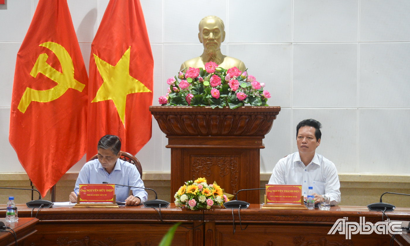 Đồng chí Nguyễn Thành Diệu, Phó Chủ tịch UBND tỉnh dự và chủ trì tại điểm cầu Tiền Giang.