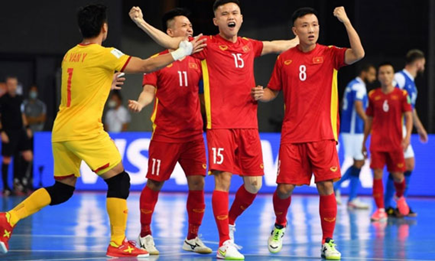 Futsal Việt Nam lần thứ 4 liên tiếp vào tứ kết sân chơi châu lục. Ảnh: VFF