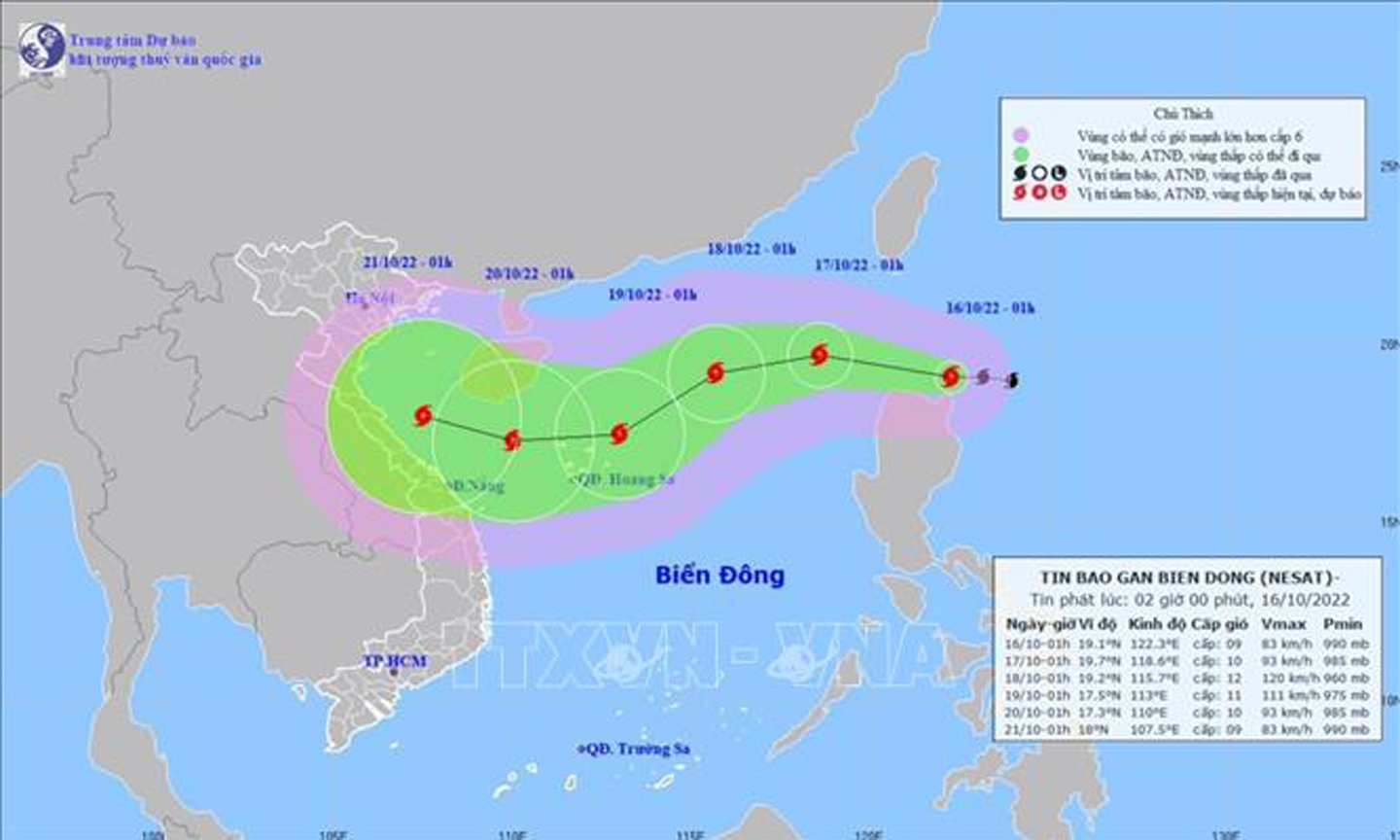 Đường đi của bão NESTA (sáng 16/10). Ảnh: TTXVN phát