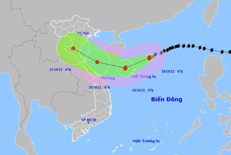 Vị trí và hướng di chuyển của bão số 6. (Nguồn: nchmf.gov.vn)