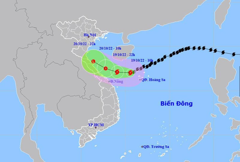 Vị trí và hướng di chuyển của bão số 6. (Nguồn: nchmf.gov.vn)