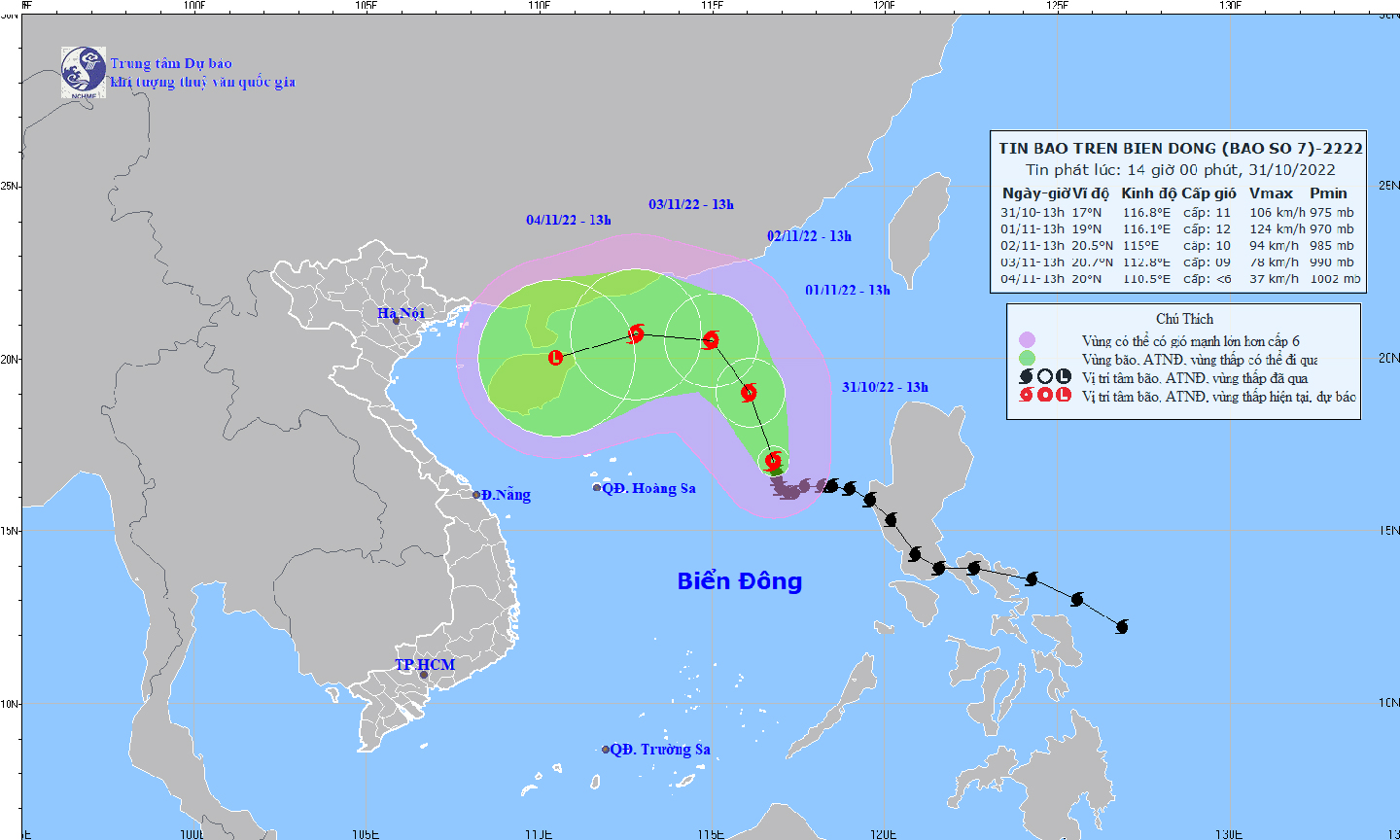 Vị trí và đường đi của bão số 7. Ảnh: KTTV.
