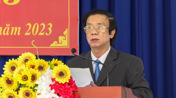 Ông Nguyễn Văn Danh, Ủy viên Trung ương Đảng, Bí thư Tỉnh ủy phát biểu tại buổi lễ. Ảnh: Minh Nguyên
