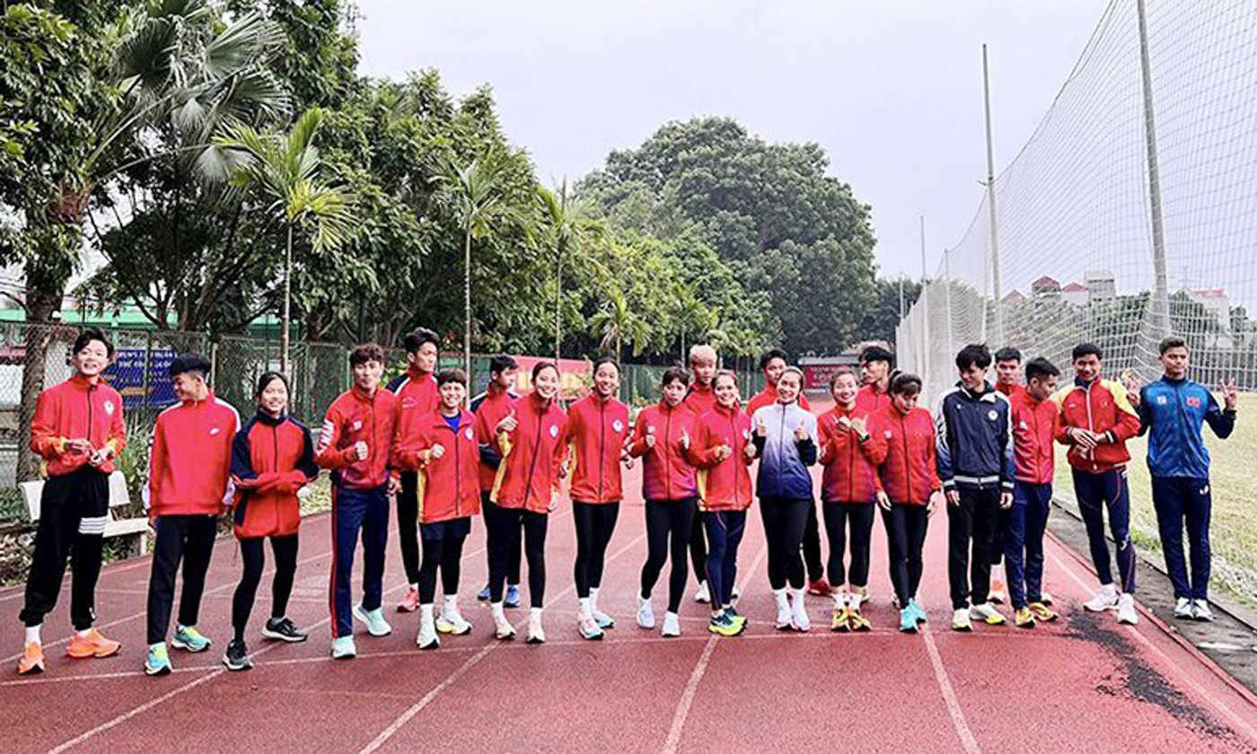 Đội tuyển điền kinh Việt Nam hội quân, tập luyện tại Trung tâm huấn luyện quốc gia Nhổn sau Tết Nguyên đán Quý Mão 2023. (Ảnh WEBTHETHAO)