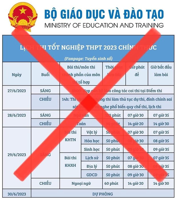 Bộ Giáo dục và Đào tạo cảnh báo thông tin lịch thi giả mạo. (Ảnh: Bộ GD-ĐT)