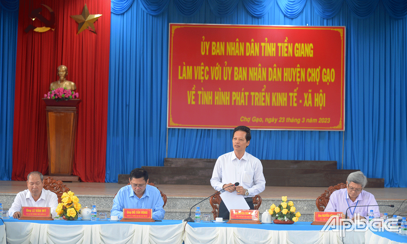 Phó Chủ tịch UBND tỉnh Nguyễn Thành Diệu phát biểu tại buổi tại buổi làm việc.