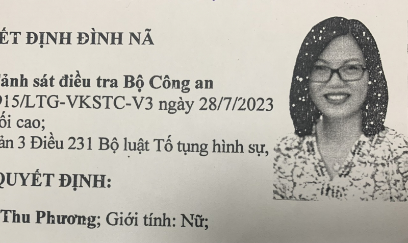 Quyết định đình nã đối với Nguyễn Thị Thu Phương.