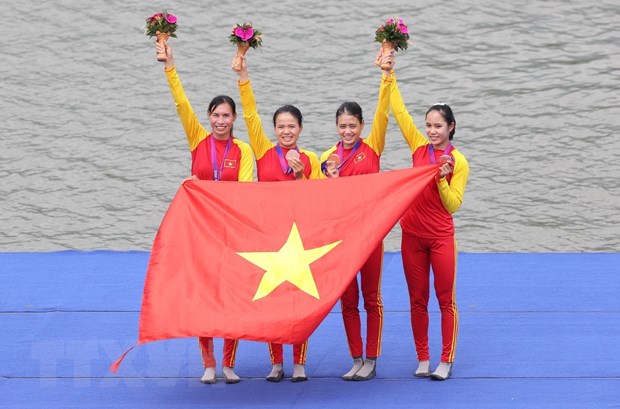 Đội tuyển Rowing Việt Nam đã giành được tổng cộng 3 huy chương Đồng ở ASIAD 19. (Ảnh: Hoàng Linh/TTXVN)