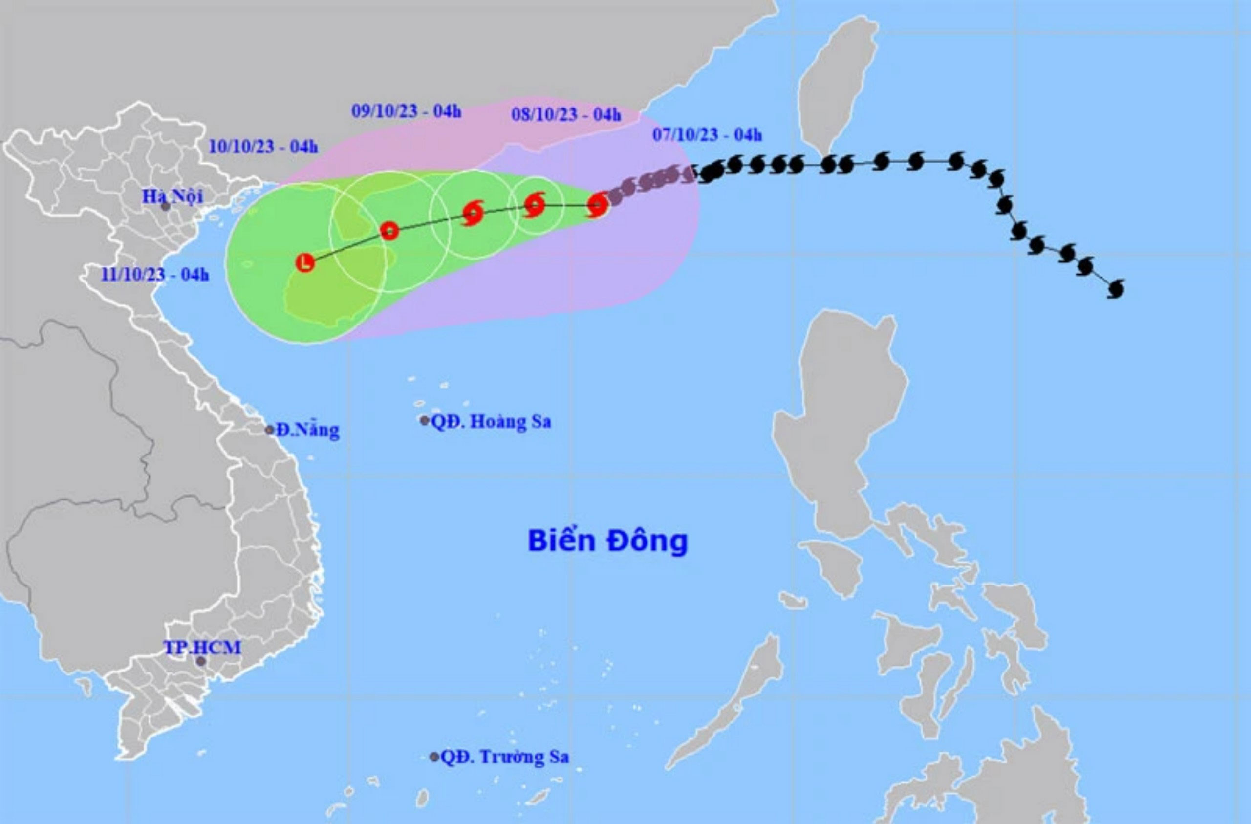 Vị trí và hướng di chuyển của bão số 4. (Nguồn: nchmf.gov.vn)