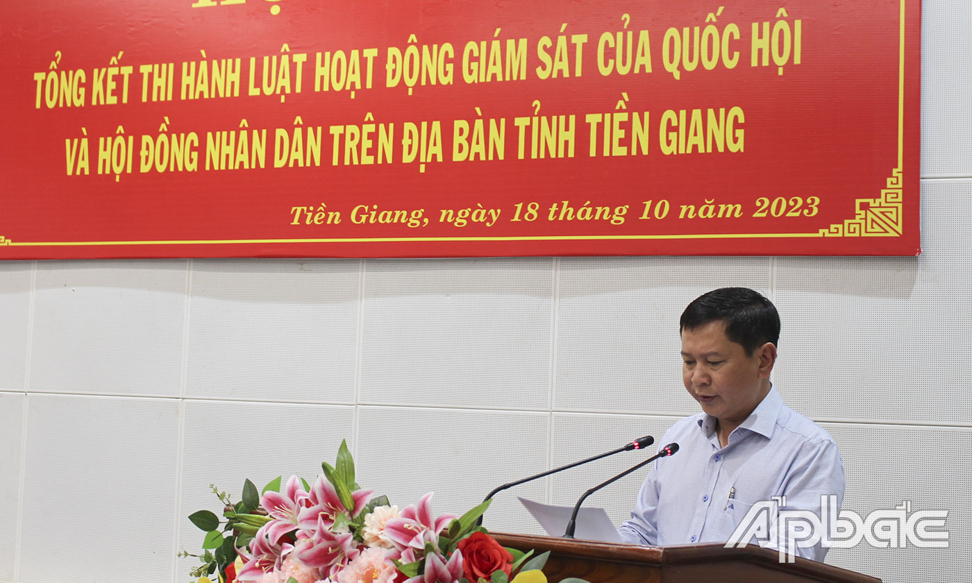 Phó Trưởng đoàn đại biểu Quốc hội chuyên trách tỉnh Tiền Giang Tạ Minh Tâm đặt câu hỏi chất vấn tại điểm cầu tỉnh Tiền Giang liên quan đến lĩnh vực Nông nghiệp và Phát triển nông thôn. 