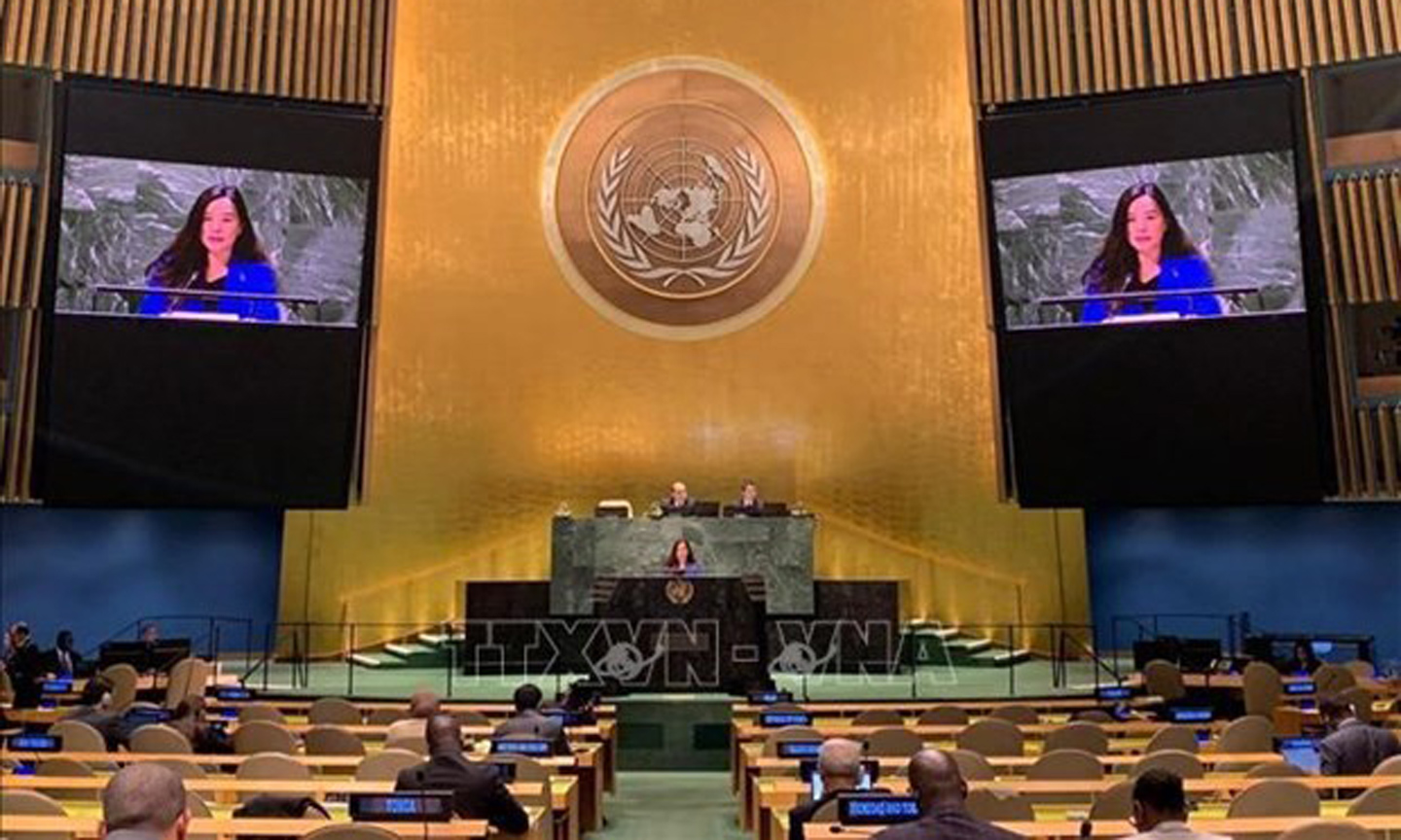 Minister Counselor Le Thi Minh Thoa speaks at the 78th session of the UN General Assembly (UNGA) on November 10. (Photo: VNA).