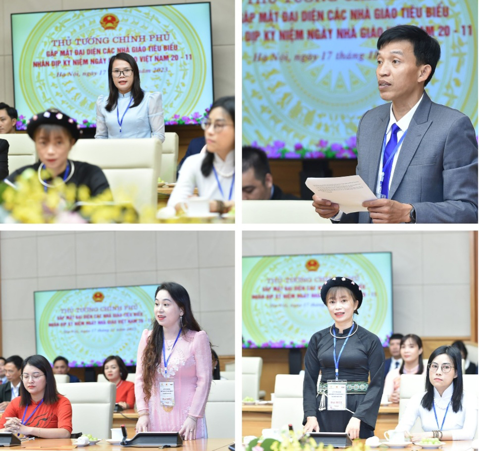 Đại diện các thầy cô giáo phát biểu tại buổi gặp mặt - Ảnh: VGP/Quang Thương