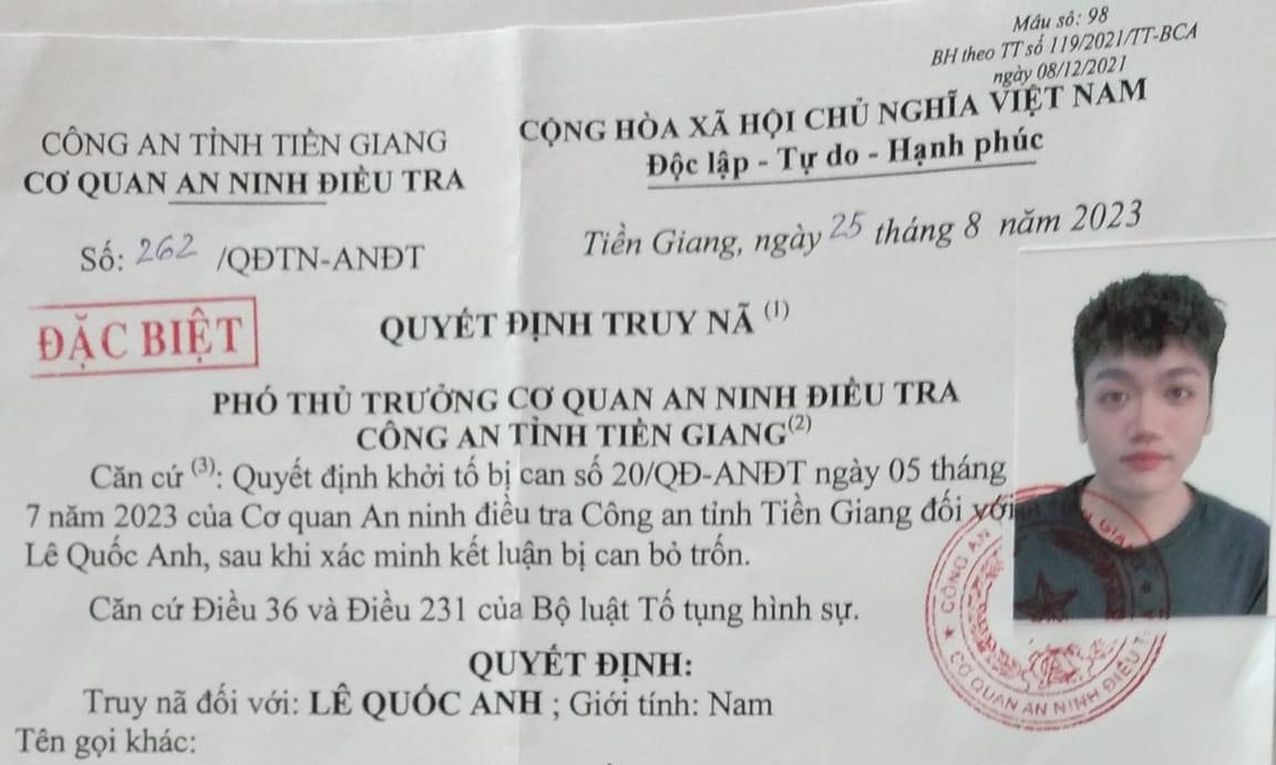 Bị can Anh bị truy nã đặc biệt.