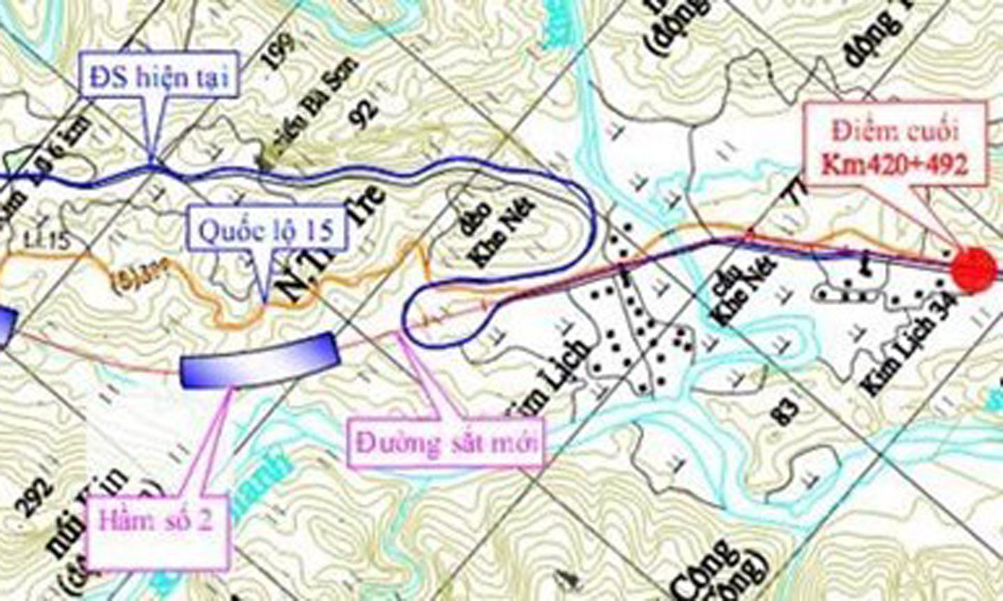 Route map of the Khe Net Pass Rehabilitation Project on the Hanoi - Ho Chi Minh City railway line.