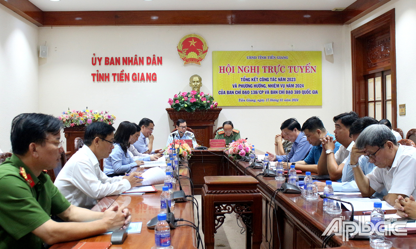 Quang cảnh hội nghị tại điểm cầu tỉnh Tiền Giang.