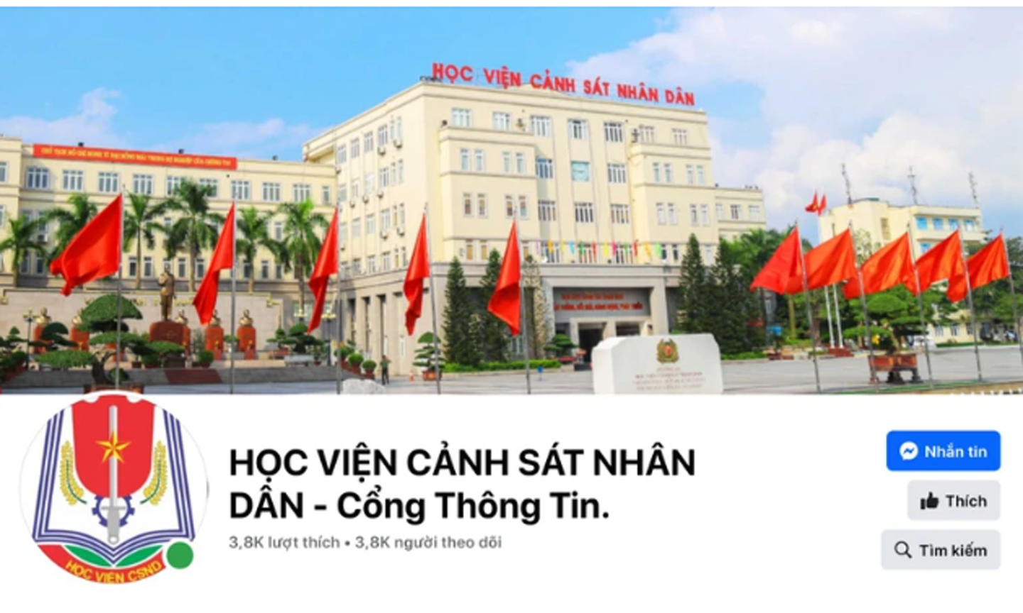 Giao diện của một tài khoản giả mạo Học viện Cảnh sát nhân dân. (Ảnh chụp màn hình)