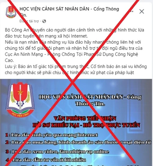 Hình ảnh trang mạng giả mạo Học viện Cảnh sát nhân dân.