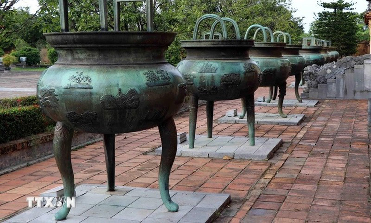 The nine tripod cauldrons in the Hue Imperial Citadel. (Photo: VNA).