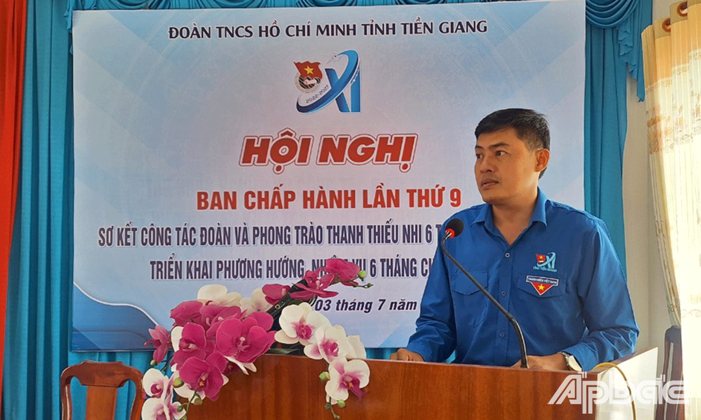 Bí thư Tỉnh đoàn Tiền Giang Nguyễn Quang Minh phát biểu tại Hội nghị