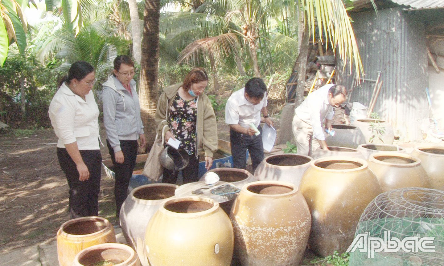  Cán bộ côn trùng CDC Tiền Giang, giám sát SXH tại xã Long An.