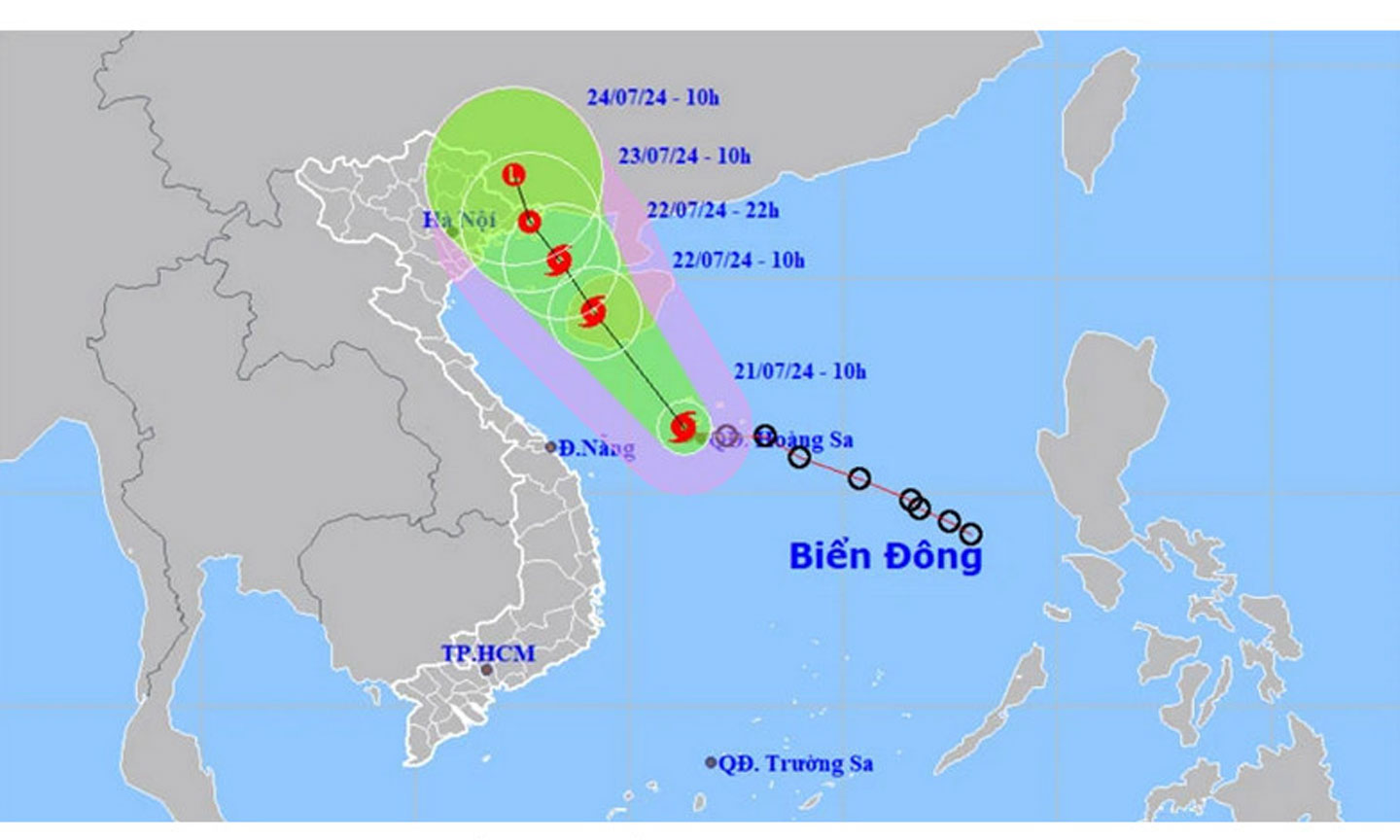 Vị trí và hướng di chuyển của bão số 2 lúc 10 giờ ngày 21/7. (Nguồn: nchmf.gov.vn)