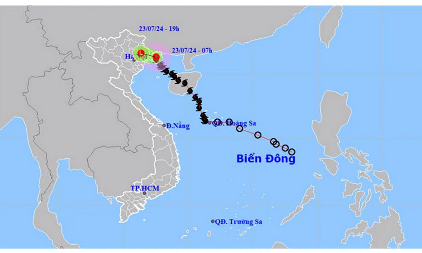 Vị trí và hướng di chuyển của áp thấp nhiệt đới suy yếu từ bão số 2. (Nguồn: nchmf.gov.vn)